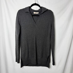 Tory Burch Gray Knit V-Neck Sweater Size Small